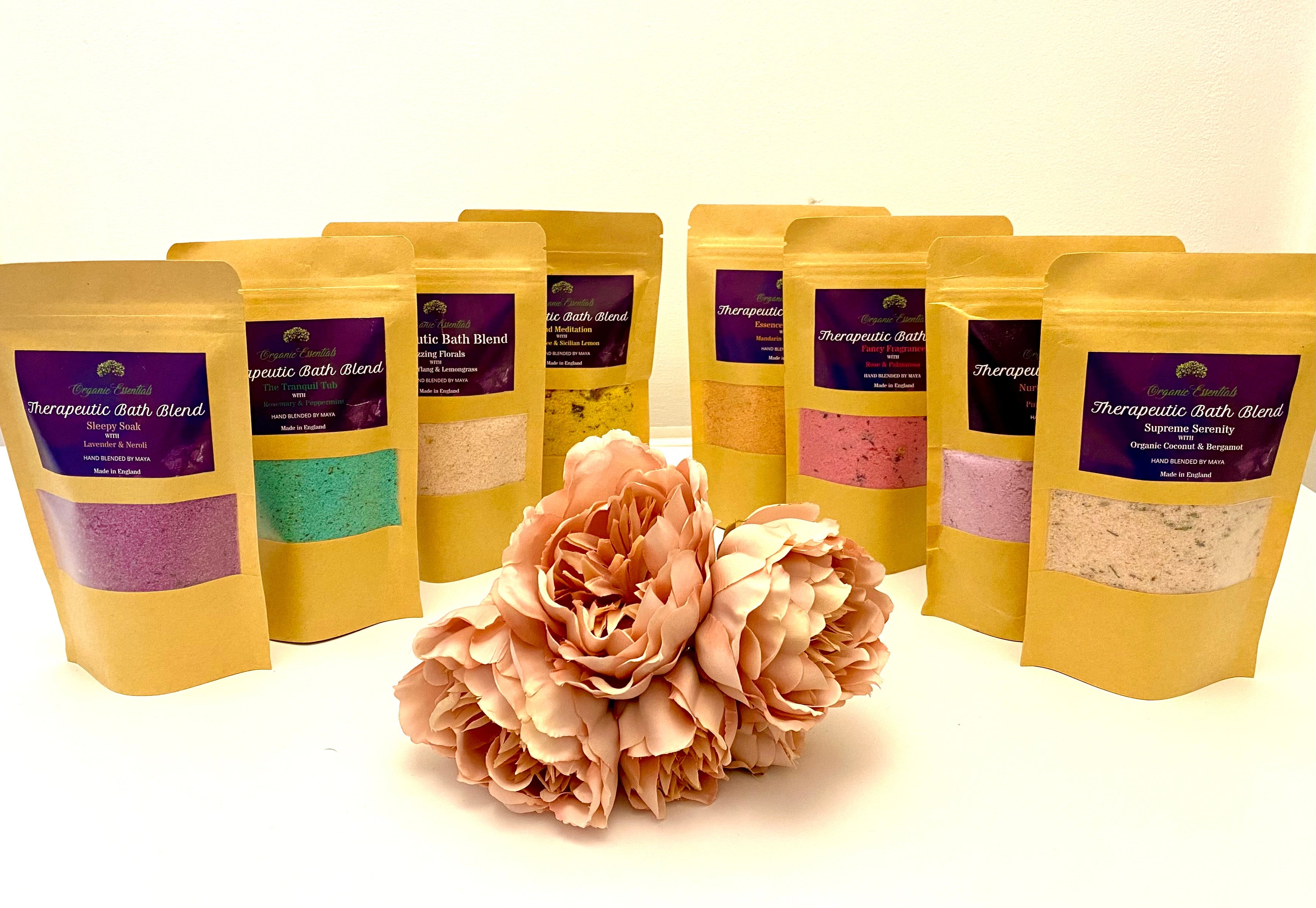 Eight 100g Luxury Natural Bath Blends in Eco-Pouch